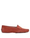 Tod's Woman Loafers Rust Size 7.5 Calfskin In Red
