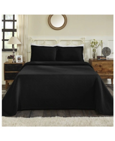 Superior 100% Cotton Basketweave Matelasse All-season 3-piece Coverlet Set, Queen In Black