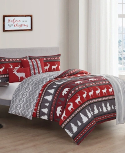 Sanders Crescent Lodge Queen Comforter Set, 6 Piece Bedding In Red