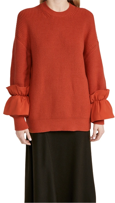 Adeam Ruffle Cuff Sweater In Sunrise Red