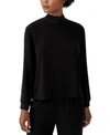 Eileen Fisher Raglan Sleeve Merino Wool Turtleneck Sweater In Black