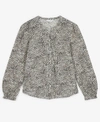 LUCKY BRAND COTTON ANIMAL-PRINT PINTUCK BLOUSE