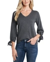 Cece Tie Sleeve Cotton Blend Sweater In Medhthrgrey