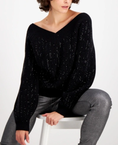 Inc International Concepts Inc Embellished Sweater, Created For Macy's In Deep Black