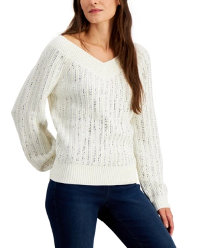 Inc International Concepts Inc Embellished Sweater, Created For Macy's In Windsor White