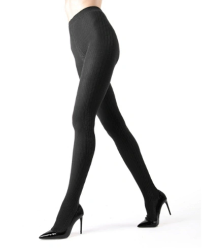 Memoi Women's Portland Side Cable Knit Sweater Tights In Dark Gray