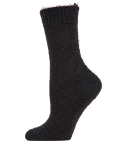 Memoi Warm Solid Plush Women's Crew Socks In Black
