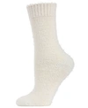 Memoi Warm Solid Plush Women's Crew Socks In Ivory