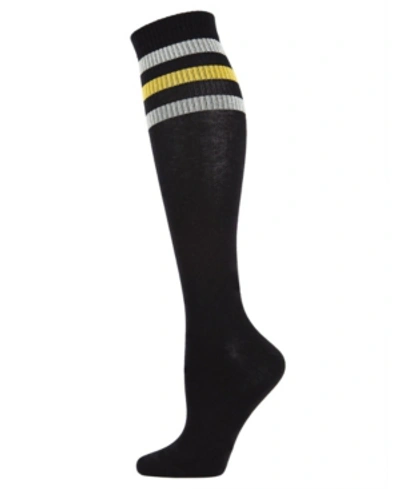 Memoi Mod Stripe Women's Knee High Tube Socks In Black-gold