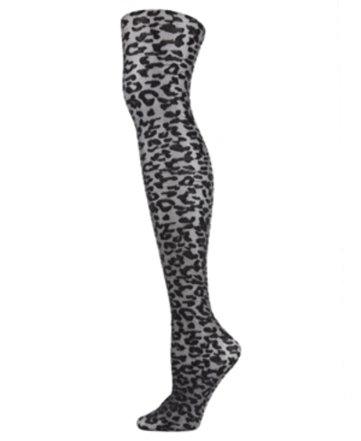 Memoi Women's Leopard Print Pattern Shimmer Sheer Tights In Black