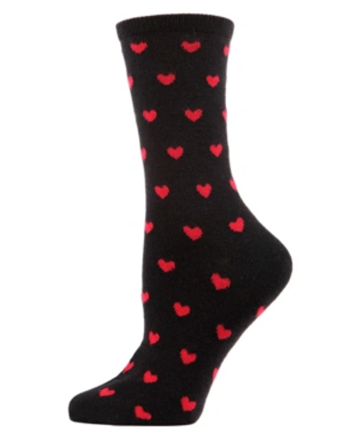 Memoi Hearts Cashmere Women's Crew Socks In Black