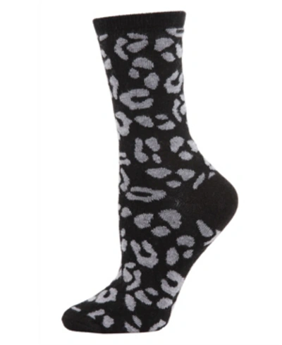 Memoi Leopard Animal Print Cashmere Women's Crew Socks In Black