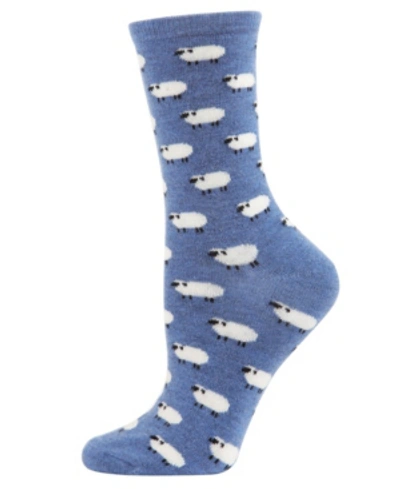 Memoi Sheep Cashmere Women's Crew Socks In Denim Sheep