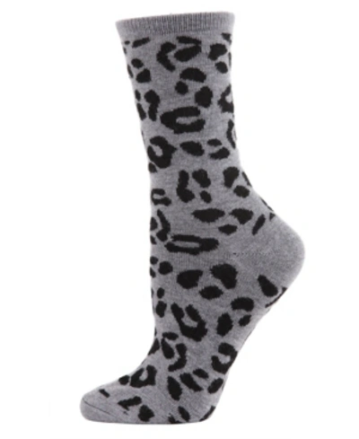 Memoi Leopard Animal Print Cashmere Women's Crew Socks In Med Gray H