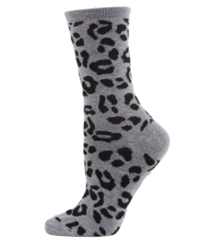 Memoi Leopard Animal Print Cashmere Women's Crew Socks In Gray
