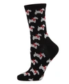 Memoi Ribbon Collar Dog Cashmere Women's Crew Socks In Black