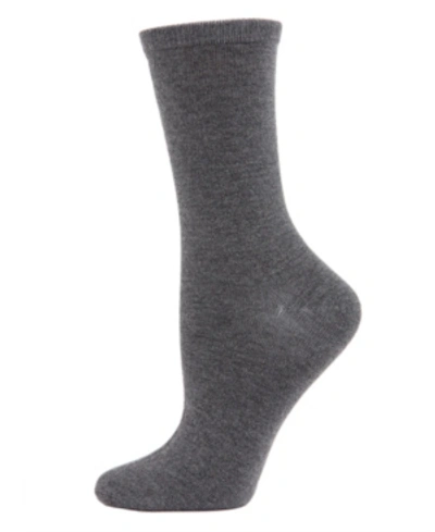 Memoi Flat Knit Cashmere Women's Crew Socks In Med Gray H
