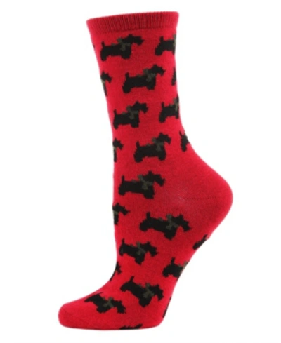 Memoi Ribbon Collar Dog Cashmere Women's Crew Socks In Red Collar Dog
