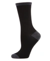 Memoi Tipped Flat Knit Cashmere Women's Crew Socks In Black