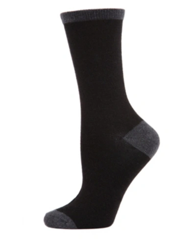 Memoi Tipped Flat Knit Cashmere Women's Crew Socks In Black
