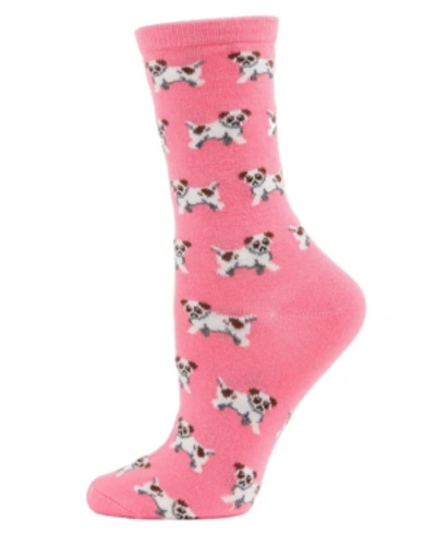 Memoi Women's Cashmere Blend Crew Socks In Pink Dogs