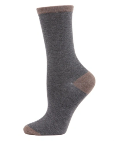 Memoi Tipped Flat Knit Cashmere Women's Crew Socks In Med Gray H