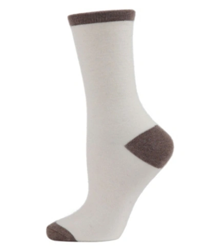 Memoi Tipped Flat Knit Cashmere Women's Crew Socks In Ivory/cream