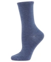 Memoi Flat Knit Cashmere Women's Crew Socks In Med Denim
