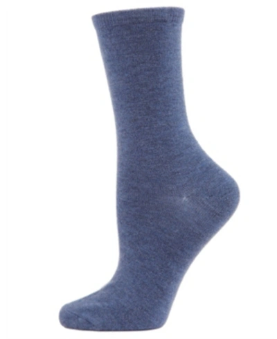 Memoi Flat Knit Cashmere Women's Crew Socks In Med Denim