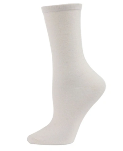Memoi Flat Knit Cashmere Women's Crew Socks In Ivory
