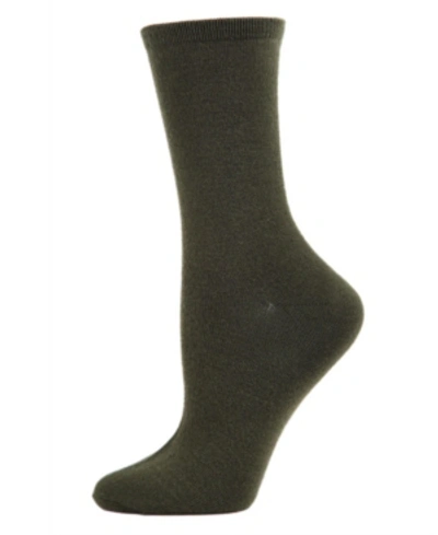 Memoi Flat Knit Cashmere Women's Crew Socks In Kombu Gree