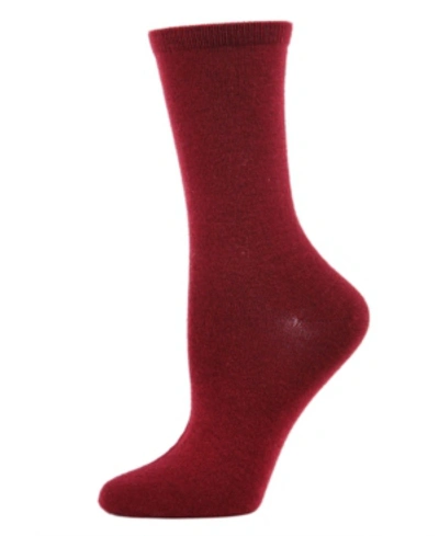 Memoi Flat Knit Cashmere Women's Crew Socks In Cabernet