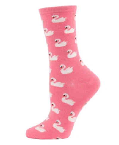 Memoi Women's Swan Cashmere-blend Crew Socks In Pink Swan