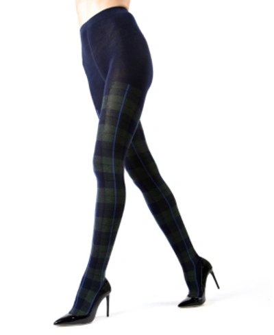 Memoi Women's Glasgow Large Tartan Plaid Sweater Tights In Navy Blaze