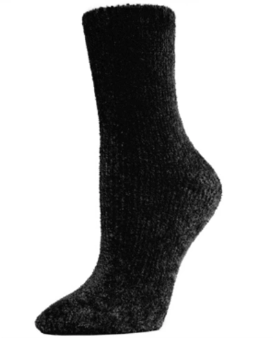 Memoi Velour Luxe Women's Crew Socks In Black