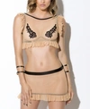 Hauty Drew Ruffle Trim Sheer Bra With Skirt 2pc Lingerie Set In Nude