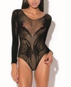 Hauty Jazmen Hosiery Knit Bodysuit Lingerie With Crane Print In Black