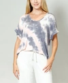 COIN 1804 WOMEN'S TIE DYE ROLLED SLEEVE V-NECK T-SHIRT