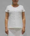 COIN 1804 WOMEN'S EYELET JERSEY BUTTON BACK TOP