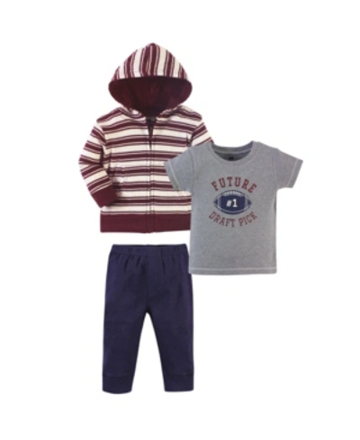 Hudson Baby Toddler Boys 3 Piece Cotton Hoodie, Tee Top And Pant Set In Gray, One Draft Pick