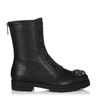 JIMMY CHOO HATCHER Black Grainy Leather Combat Boots with Crystal Detail