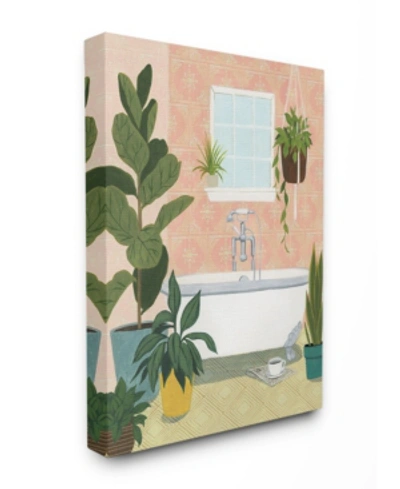 Stupell Industries Peach Walls Bathroom Oasis Scene With Fiddle Leaf Plants Canvas Wall Art, 16" L X 20" H In Multi