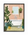 STUPELL INDUSTRIES PEACH WALLS BATHROOM OASIS SCENE WITH FIDDLE LEAF PLANTS FRAMED TEXTURIZED ART, 16" L X 20" H