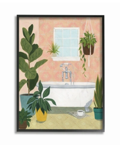 Stupell Industries Peach Walls Bathroom Oasis Scene With Fiddle Leaf Plants Framed Texturized Art, 16" L X 20" H In Multi
