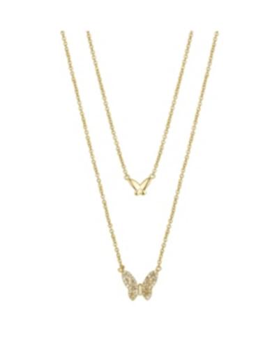 Unwritten Gold Flash Plated Polished And Cubic Zirconia Butterfly Layer Necklace, 16" + 2" Extender