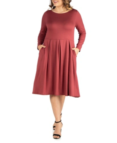 24seven Comfort Apparel Women's Plus Size Fit And Flare Midi Dress In Brick