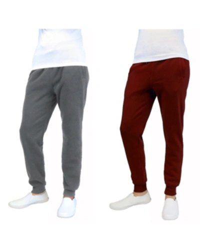 Galaxy By Harvic Men's 2-packs Slim-fit Fleece Jogger Sweatpants In Charcoal,burgundy