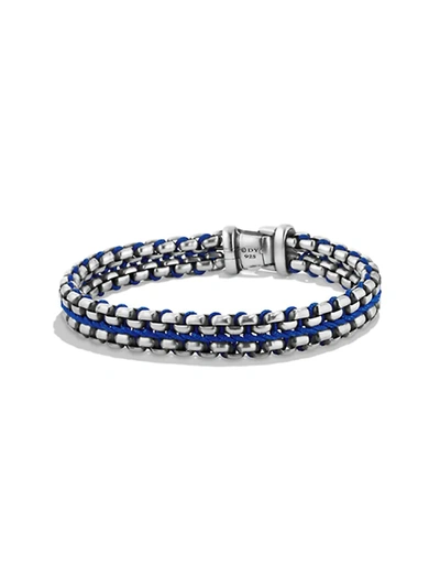 David Yurman Men's Woven Box Chain Bracelet In Sterling Silver With Blue Nylon/8mm