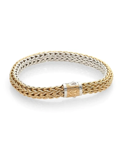 John Hardy Classic Chain 18k Yellow Gold & Sterling Silver Reversible Woven Bracelet/0.3" In Silver And Gold