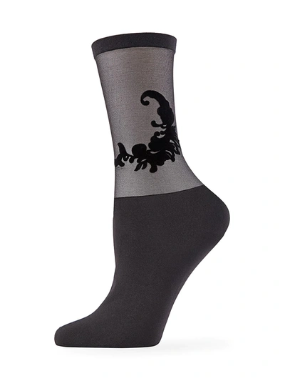 Natori Women's Feather Embroidered Sheer Socks In Black